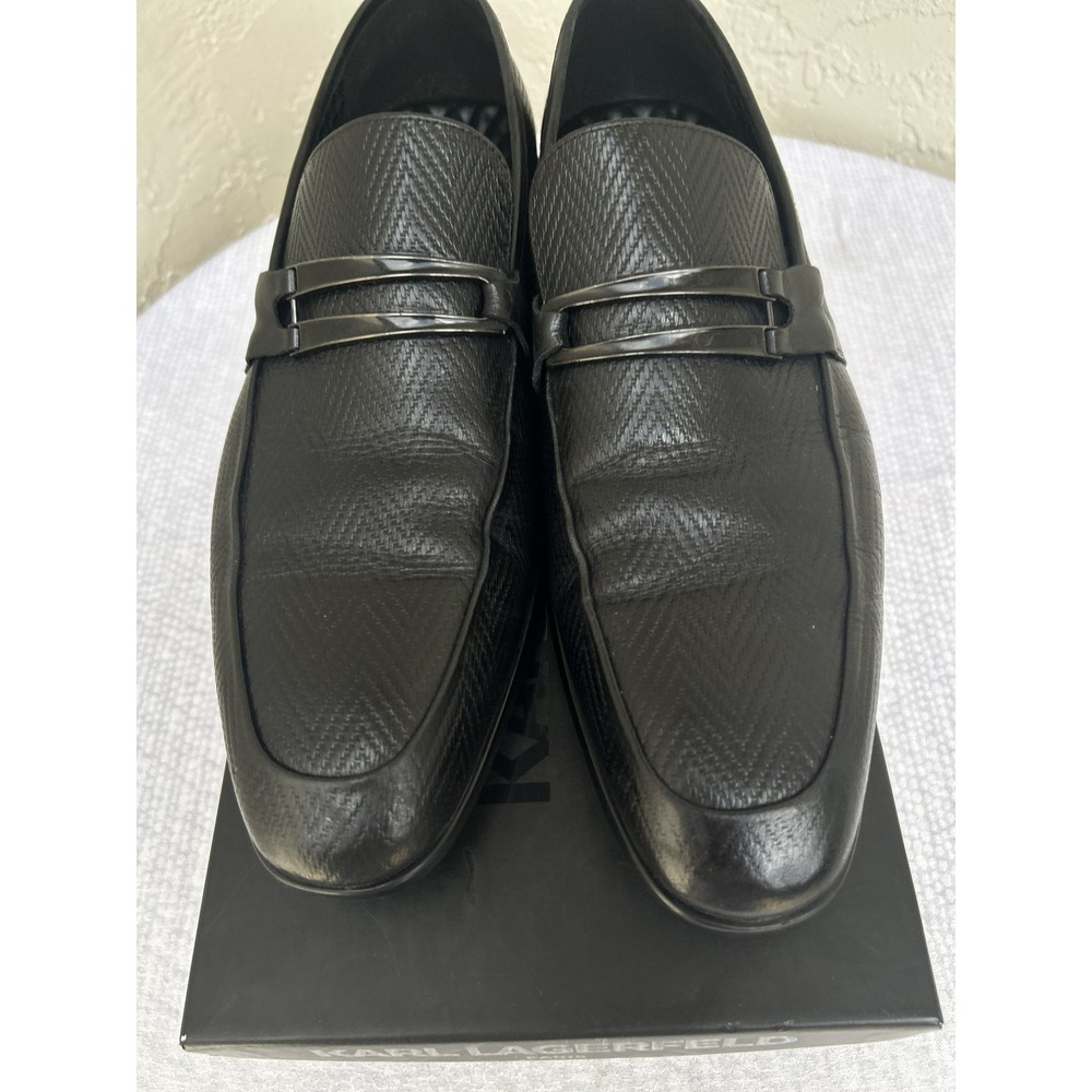 Karl Lagerfeld Paris Mens Black Leather Bit Loafers LF0D8100 Dress Shoes 10.5 M